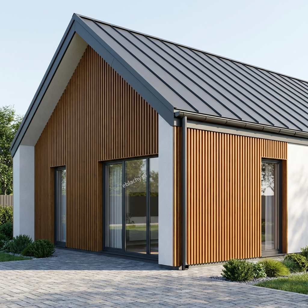 Nowoczesna elewacja z blachy - Lamele panele ścienne deseczki