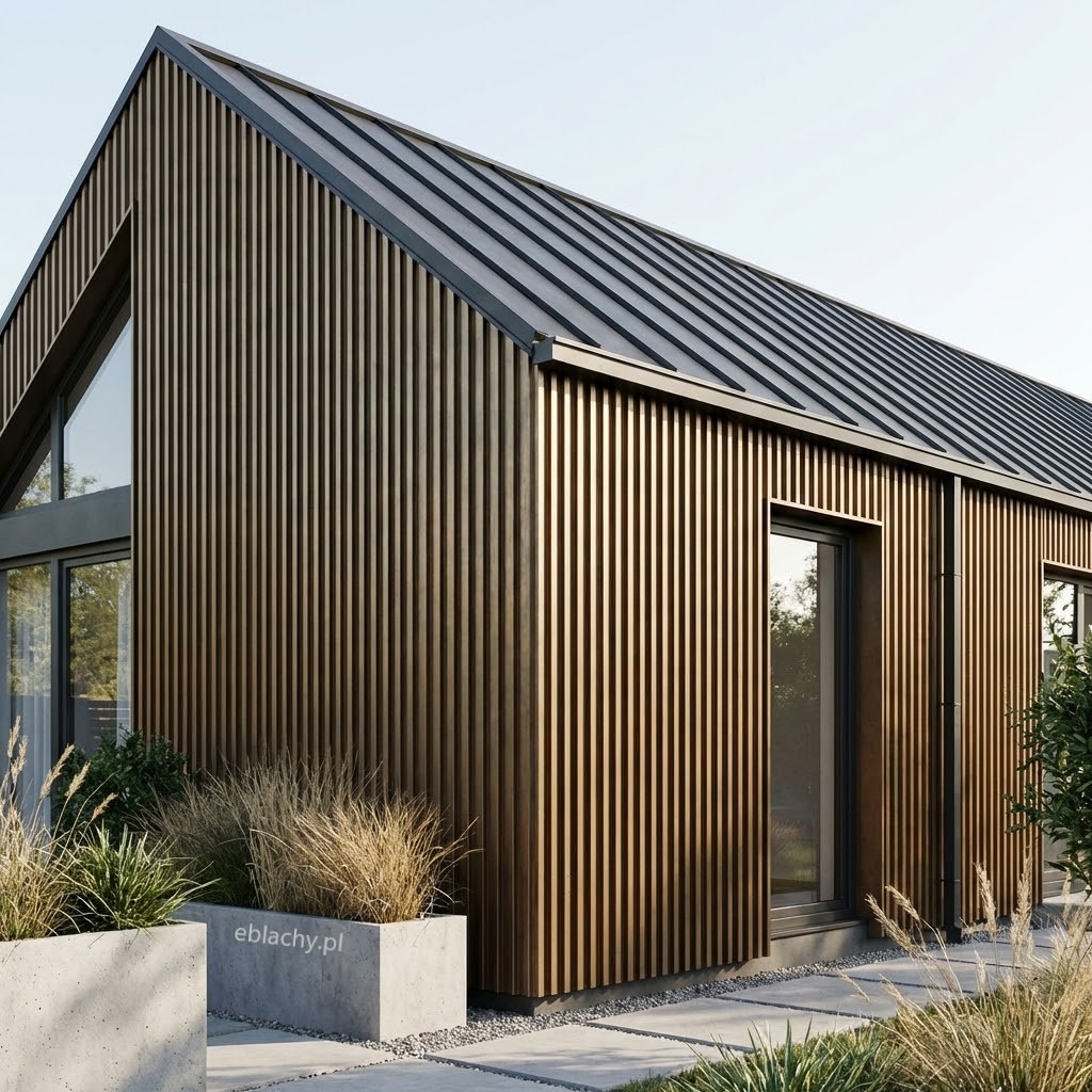 Nowoczesny dom z lamelami elewacyjnymi blaszanymi - Producent