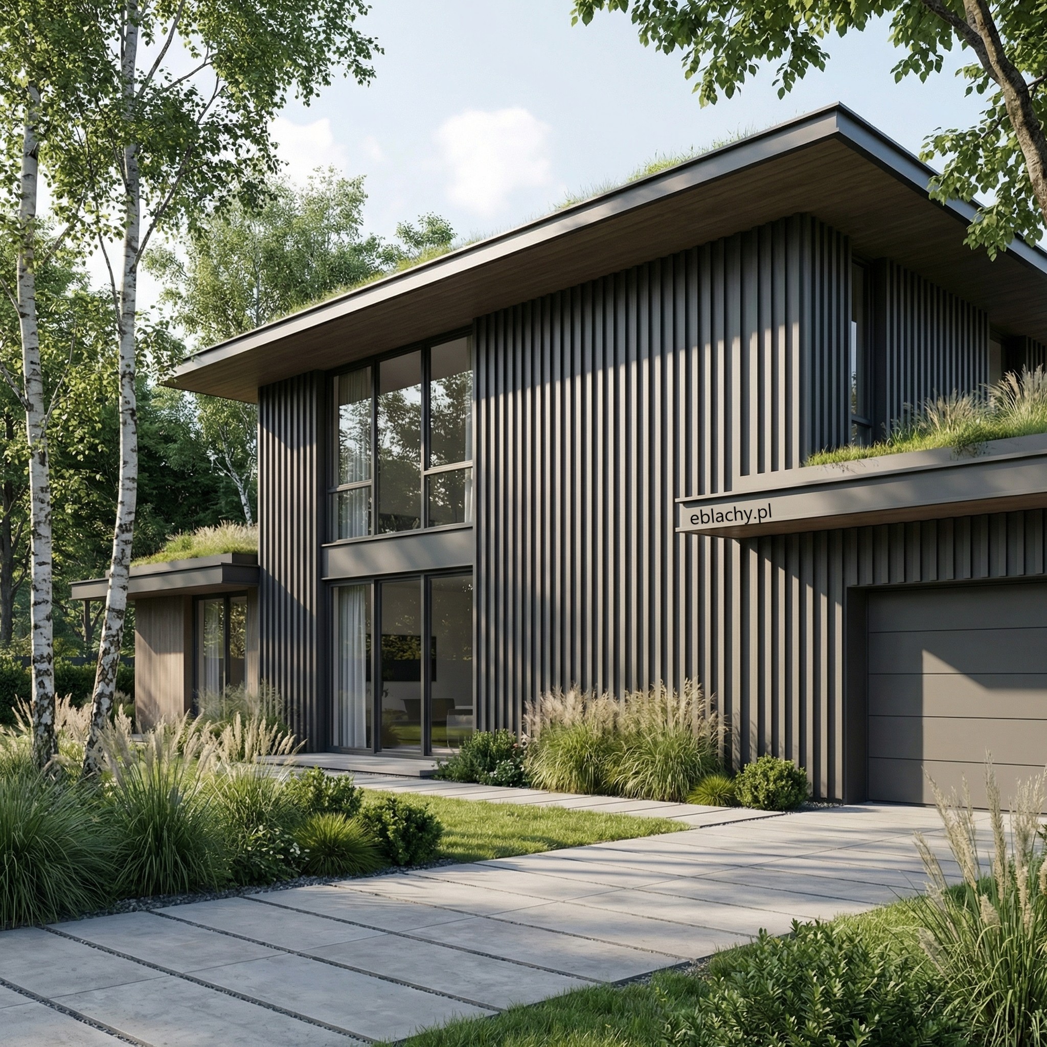 Nowoczesny dom z metalową elewacją - Lamele z blachy