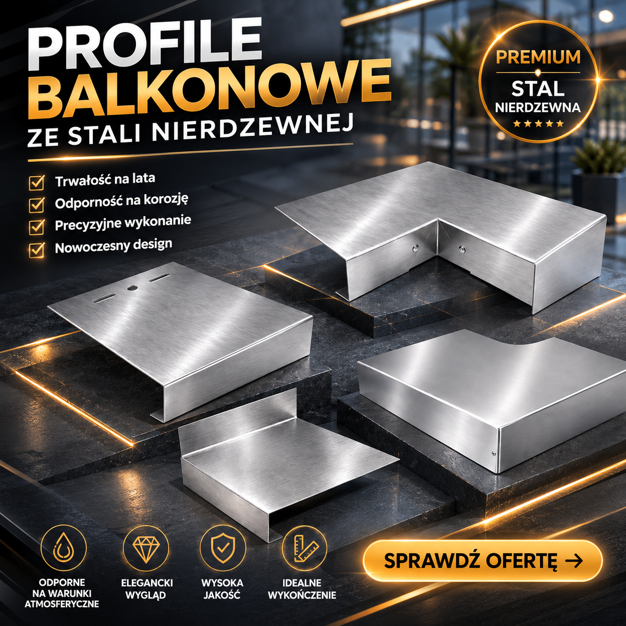 Profil balkonowy INOX ze stali nierdzewnej do balkonu i tarasu