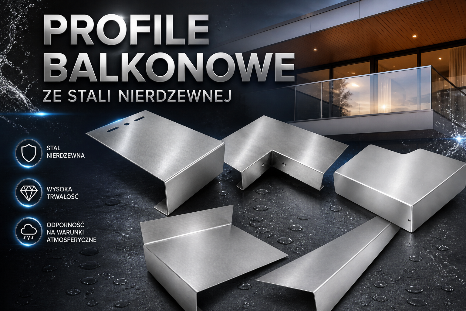 Profile balkonowe ze stali nierdzewnej - Okapniki balkonowe